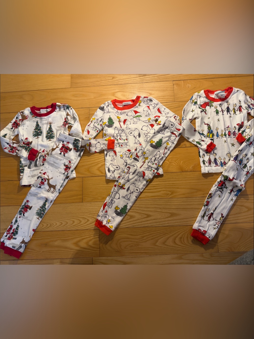 Pottery Barn Kids White Holiday Character Pajama Set with Red Trim